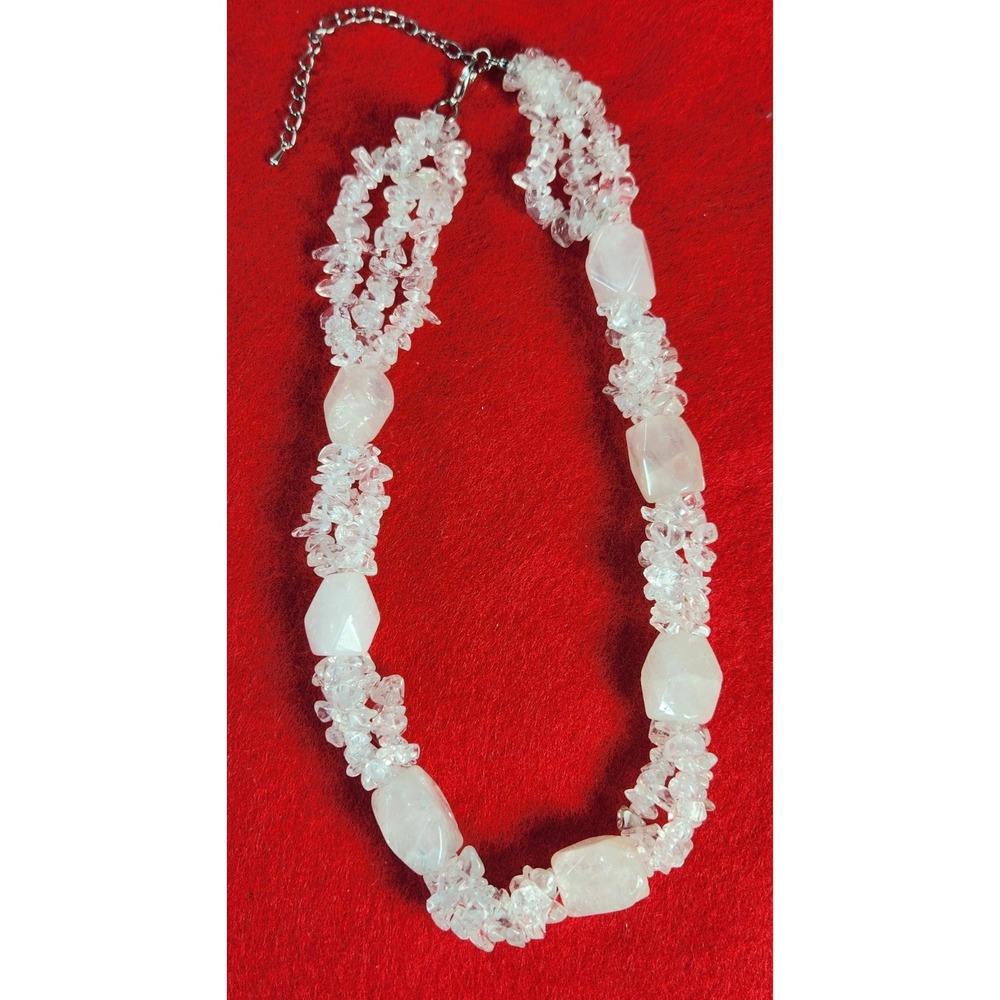 Vintage Multi-Strand Clear Quartz & Rose Quartz Nugget Necklace – 17"-20" Adjust